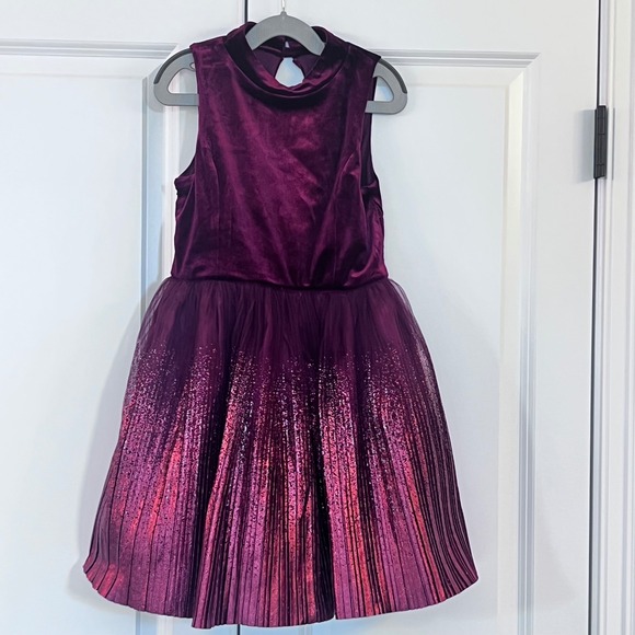 Zunie Girls Dress Size 8 Purple Velvet Sparkle Pleated Party Holiday - Picture 1 of 5